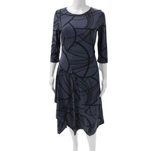 Porto Women A-Line Blue Knee-Length Round-Neck 3/4-Sleeve Dress Size 0